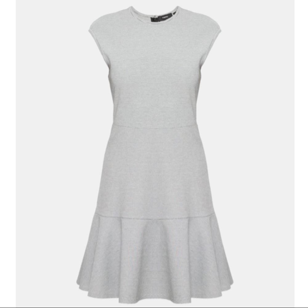 Theory Light Gray Knit Fit-and-Flare Mini Dress
